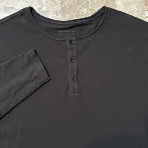 All Saints Shirt Mens Medium Black Long Sleeve Henley Bodega Thin Cropped Fit
